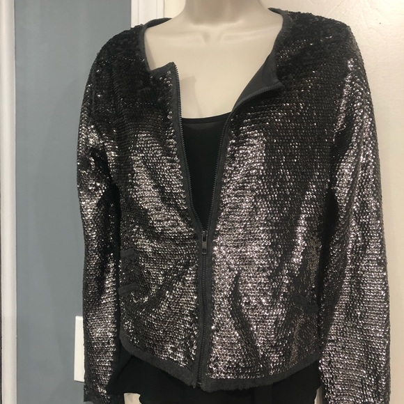 Olivaceous Silver Sequinned Zip Front Jacket - Picture 4 of 15